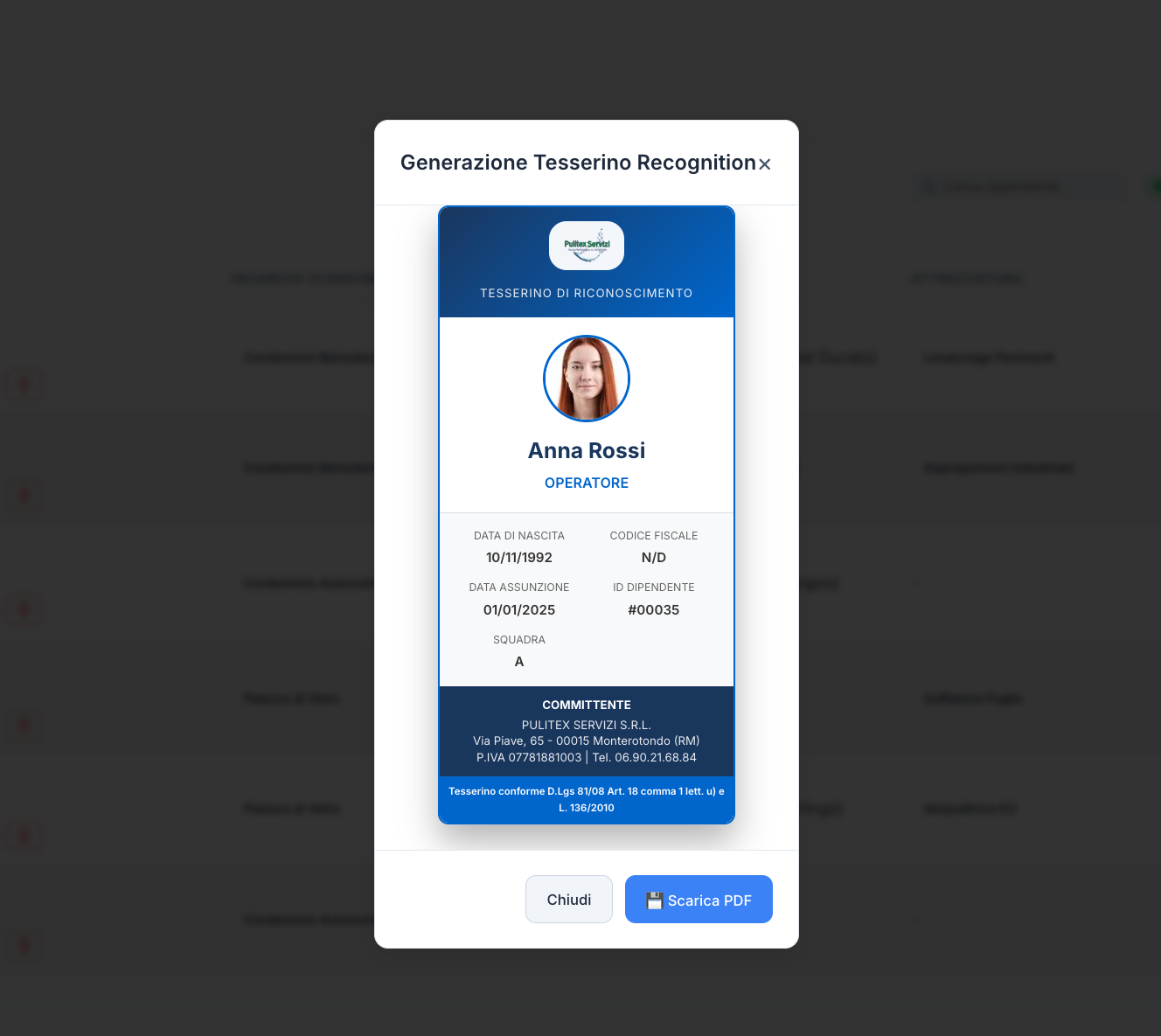 Tesserino Aziendale D.Lgs 81/08